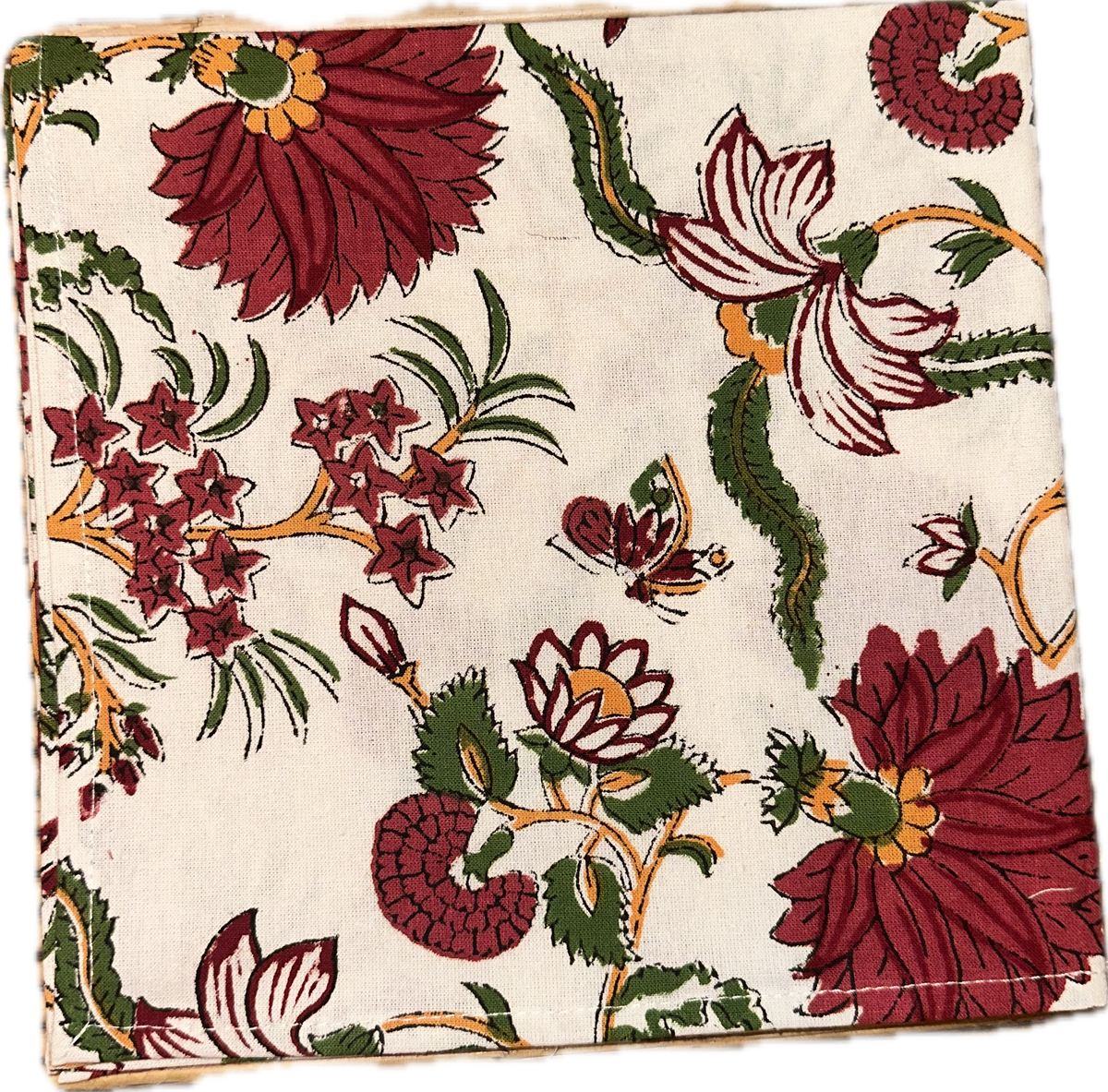 Block Print Wine Wild Flower Cloth Napkin