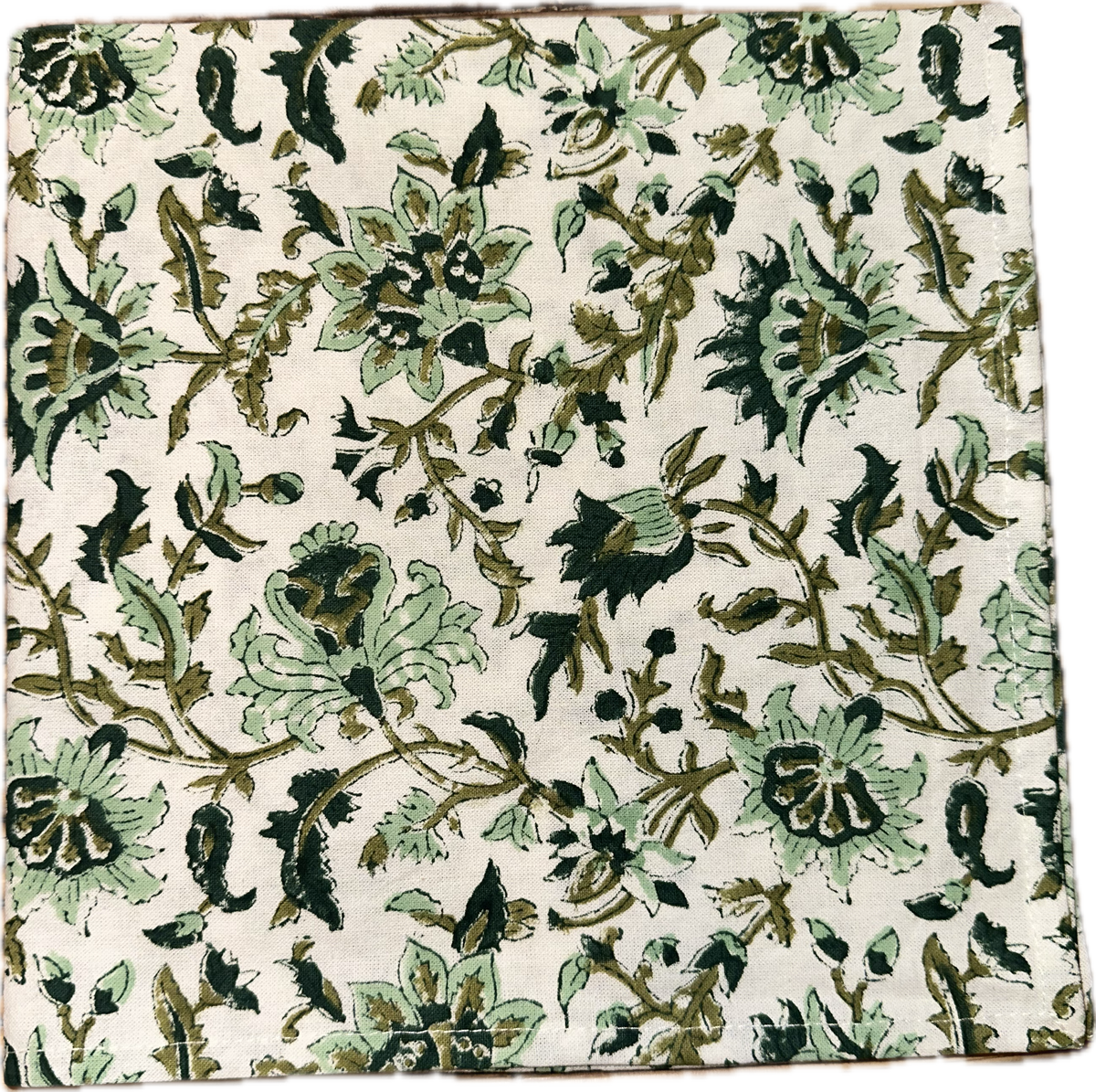 Block Print Olive Green Floral Cloth Napkin
