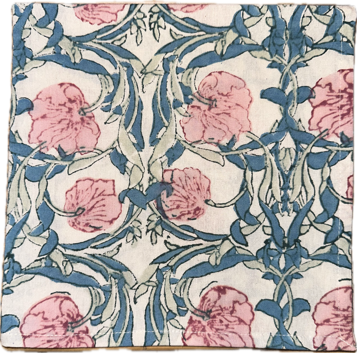 Block Print Pink Lily White Cloth Napkin