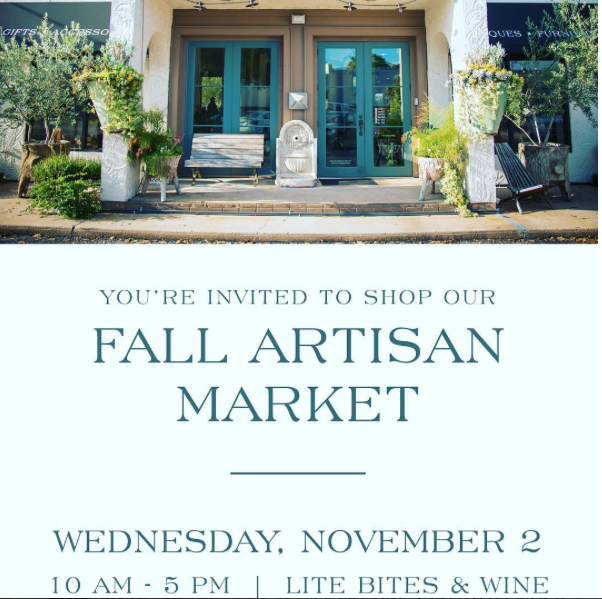Save the date for the Annual Fall Artisan Market at Back Row Home Houston Tx
