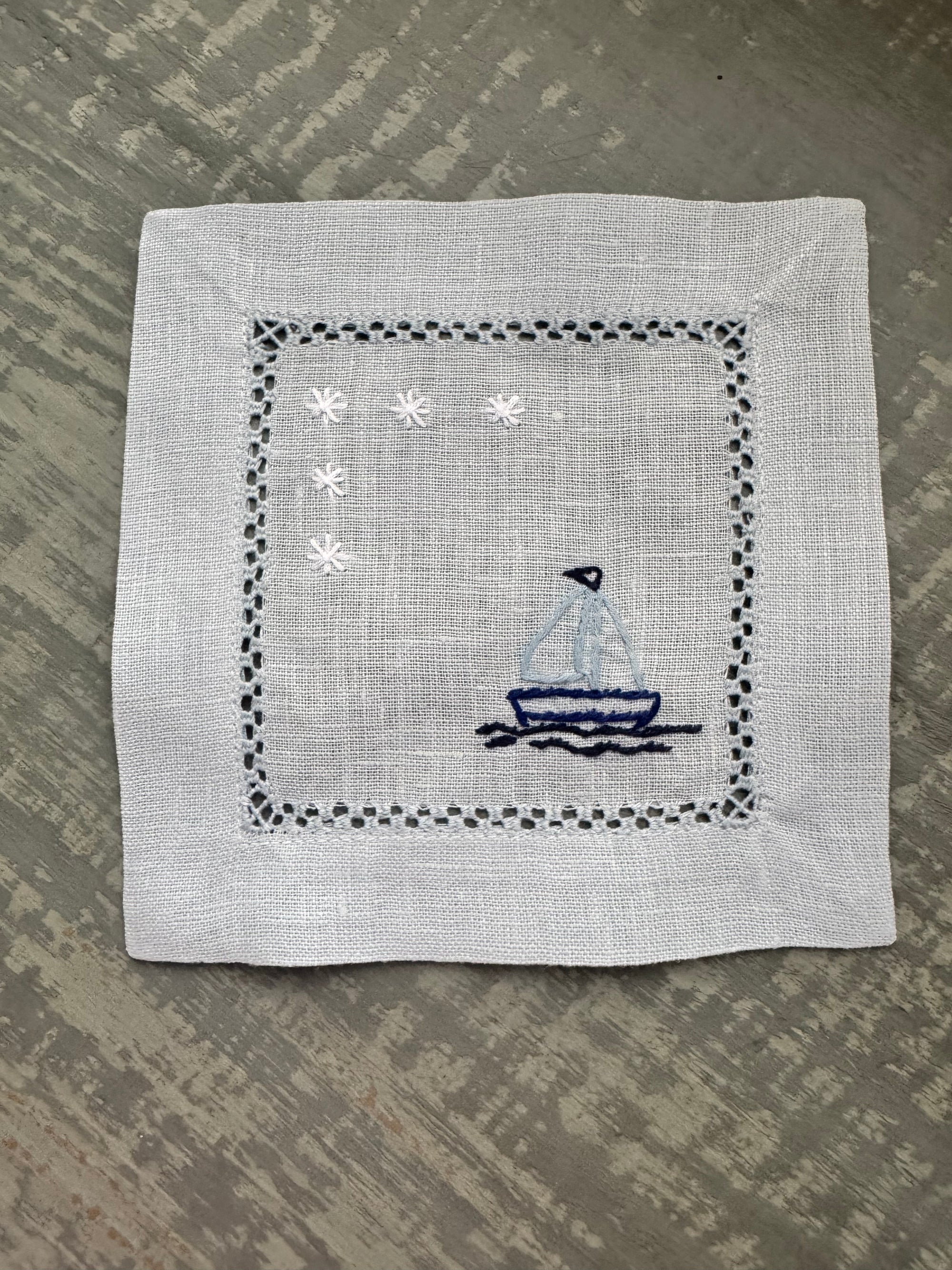 Nantucket Sailboat Embroidered Linen Cocktail Napkins | Set of 4