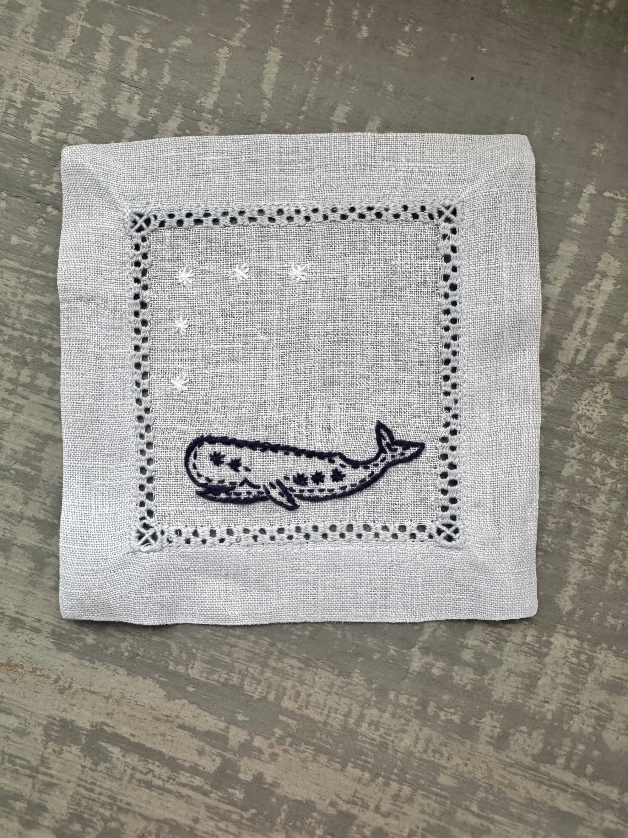 Nantucket Whale Embroidered Linen Cocktail Napkins | Set of 4
