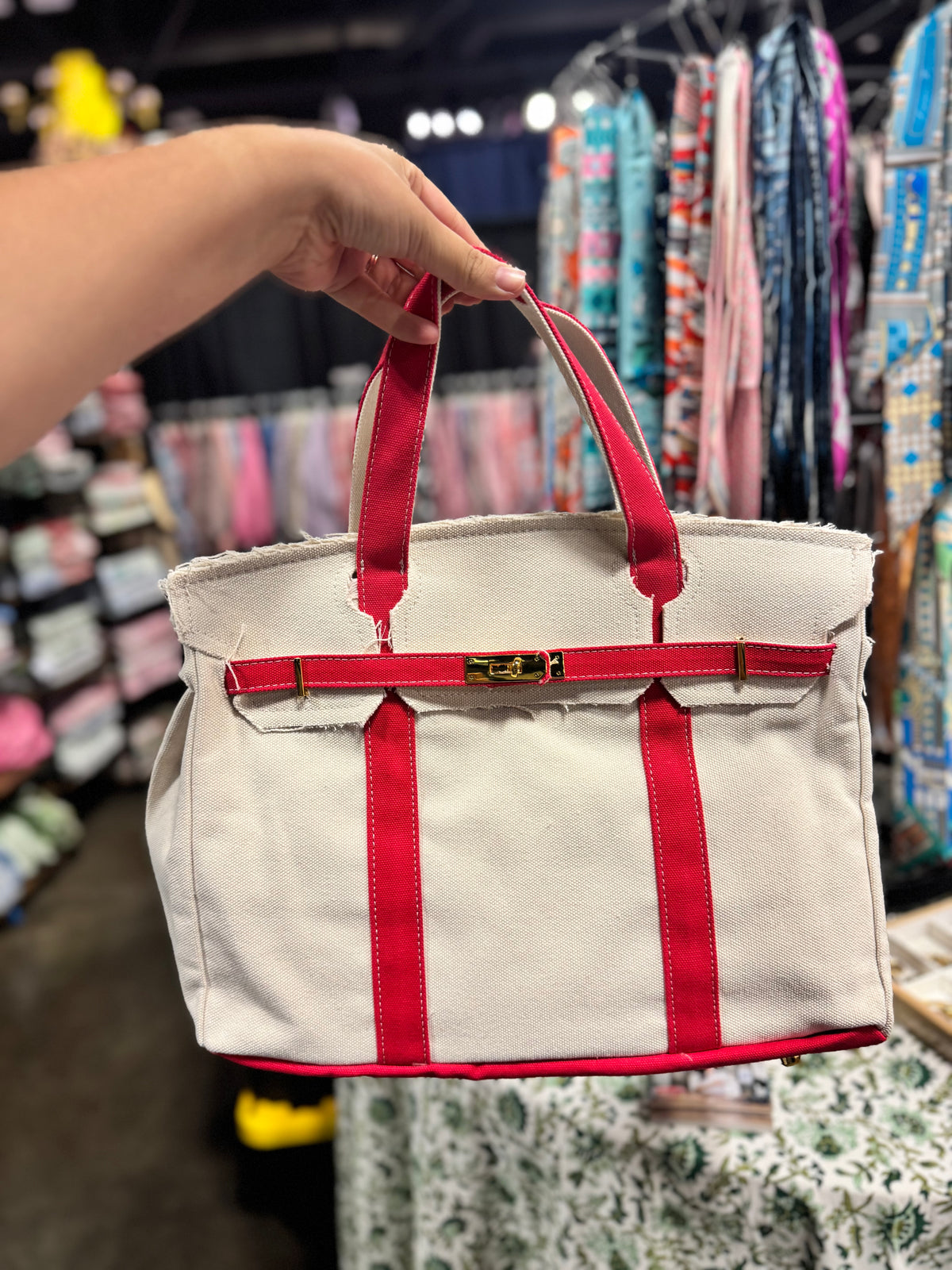 Canvas &amp; Red Trim Market Tote