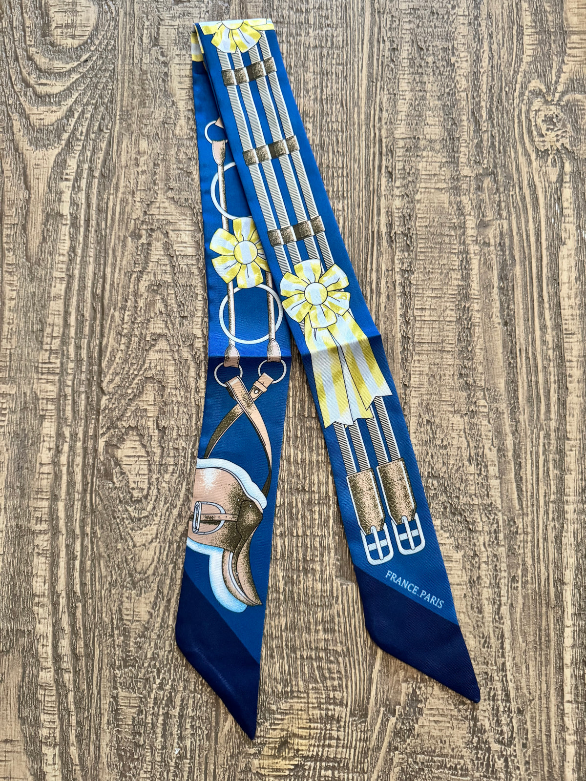 Equestrian Silk Twilly – Blue &amp; Soleil Yellow