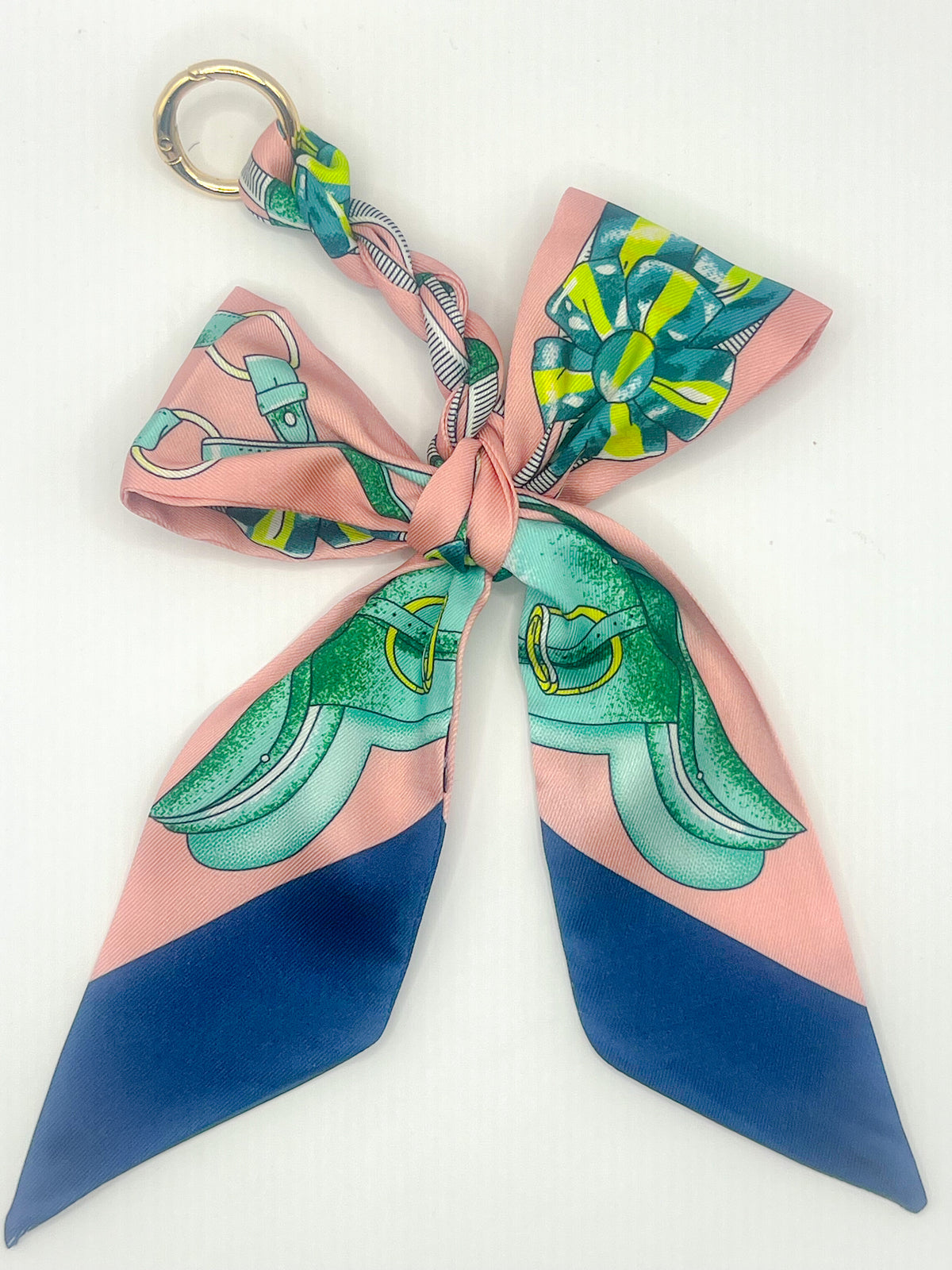Pink &amp; Navy Equestrian Silk Bow Bag Charm