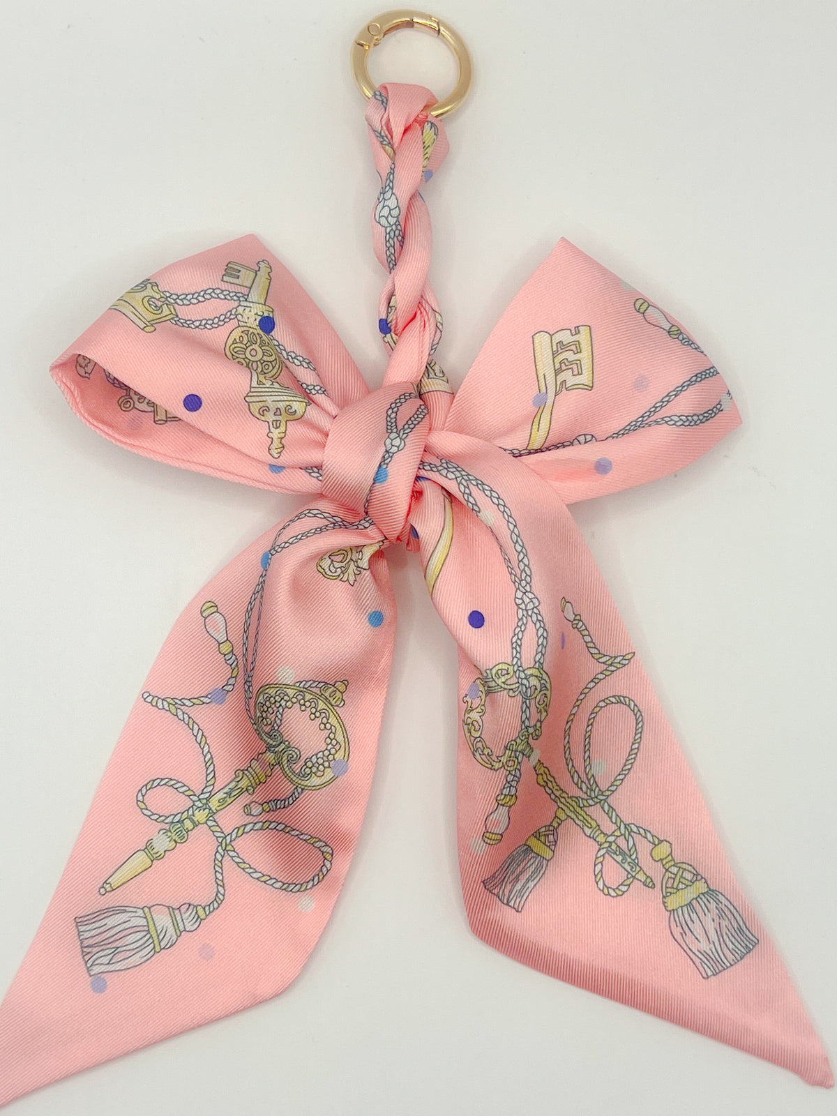 Pink Key &amp; Tassel Silk Bow Bag Charm