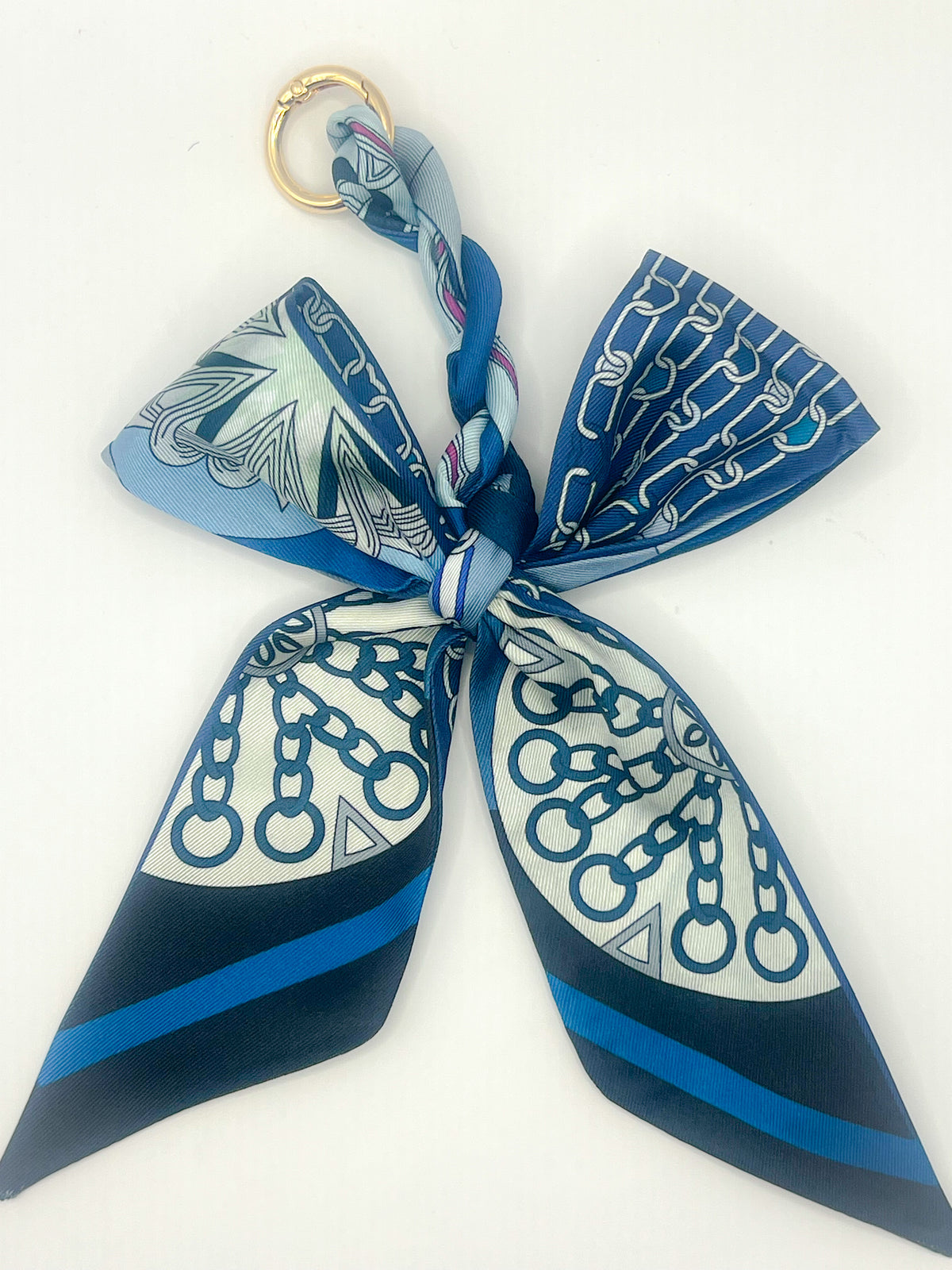 Navy Chain Silk Bow Bag Charm