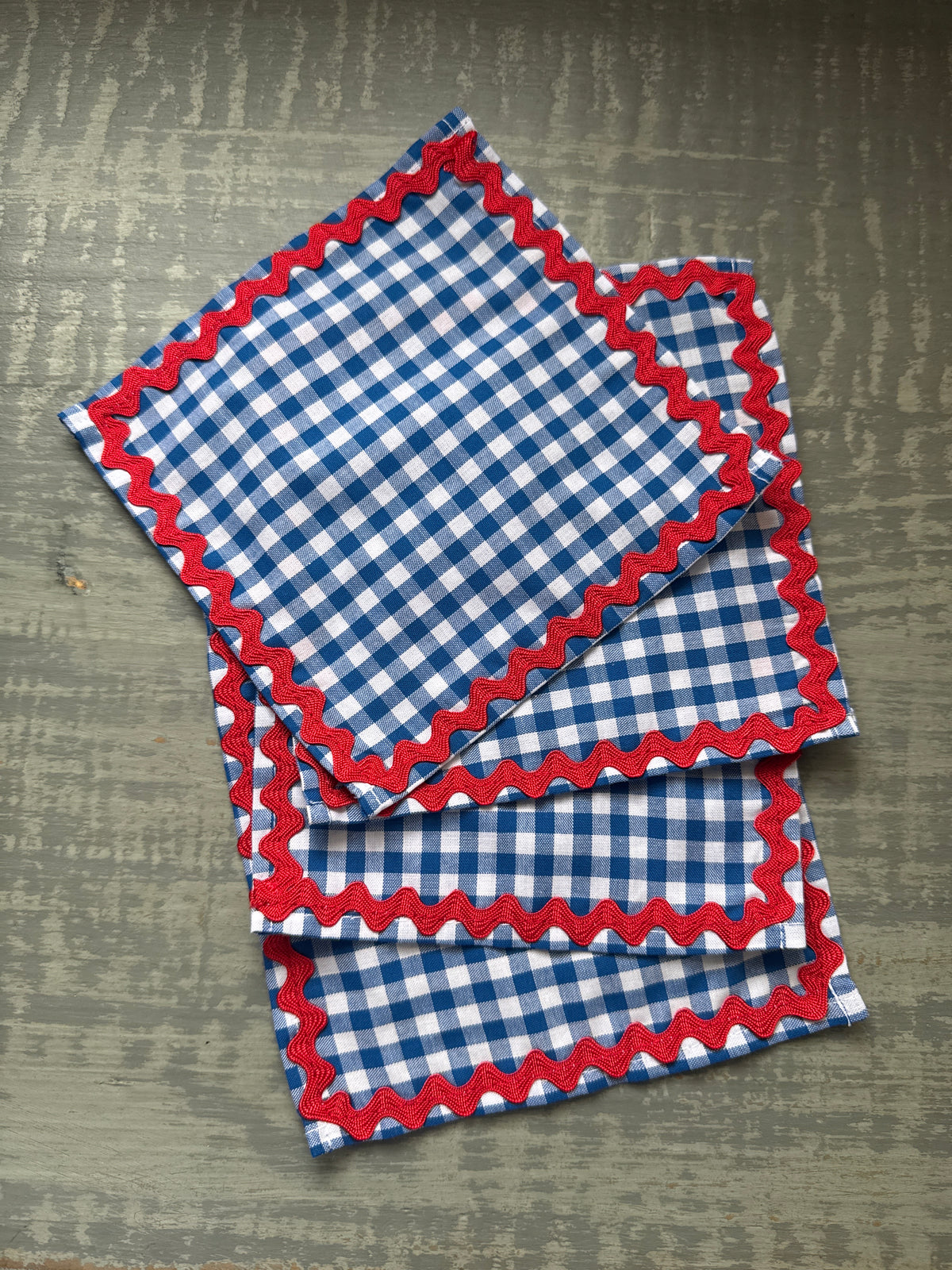 Gingahm and red cocktial napkin set of 4
