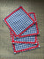 Gingahm and red cocktial napkin set of 4