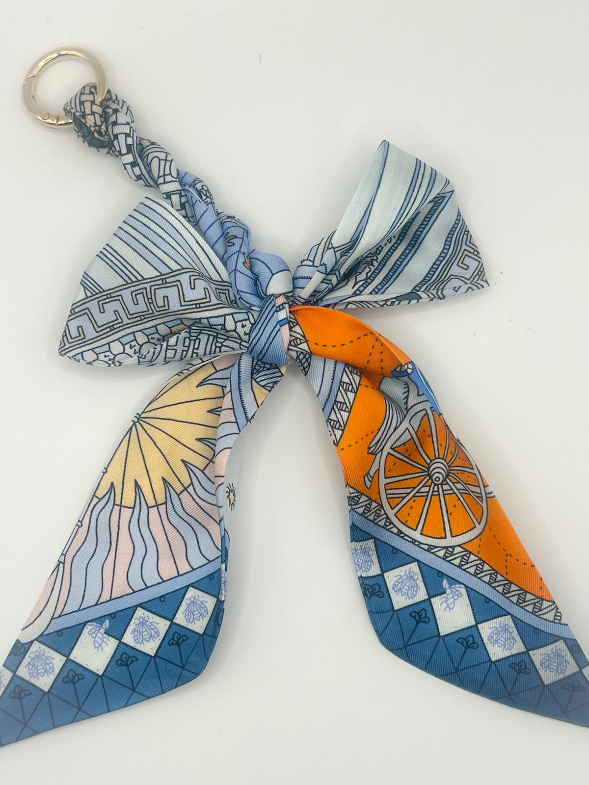 Blue Carriage &amp; Sunburst Silk Bow Bag Charm