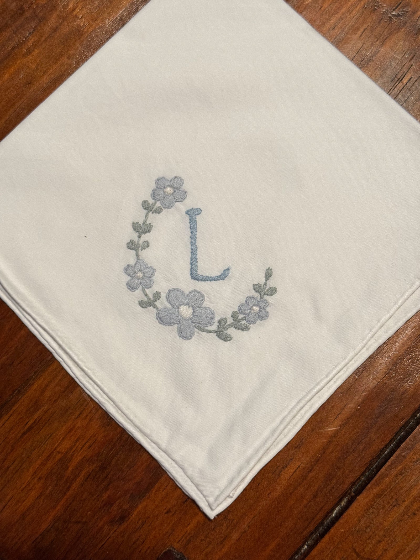Initial and flower crest handkerchief