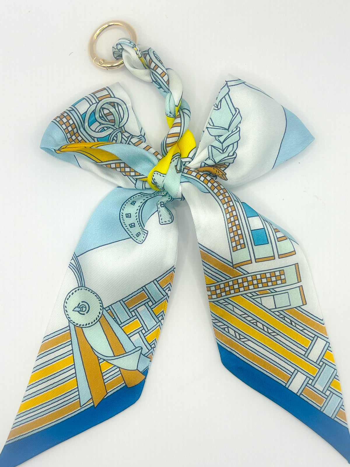 Blue &amp; Gold Ribbon Silk Bow Bag Charm