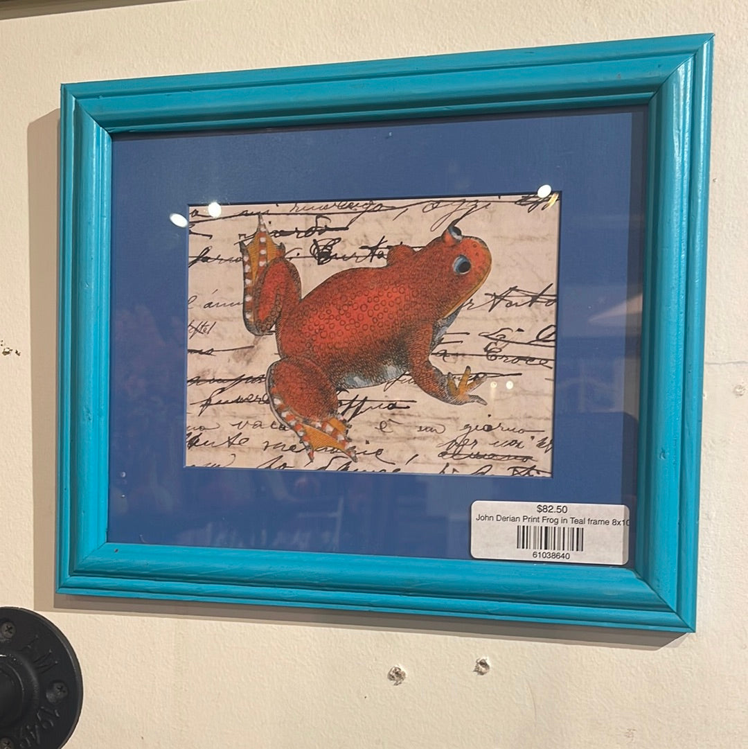 John Derian Print Frog in Teal frame 8x10