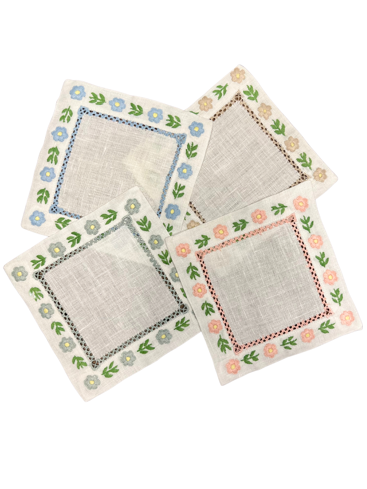Floral Hemstitch cocktail napkin - set of 4