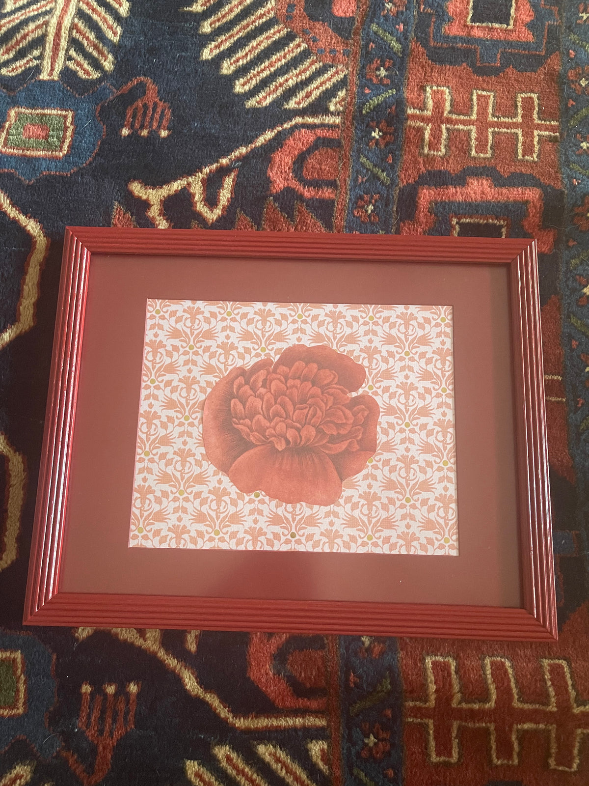 John Derian Red Rose Print in Red Frame 11x16