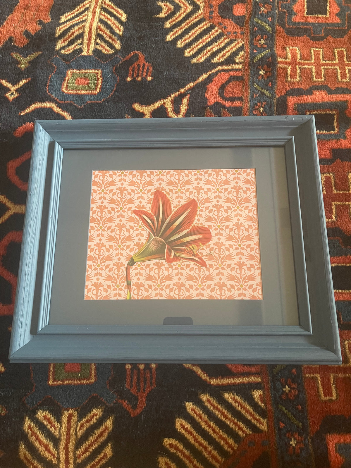 John Derian Red Lily Print in Blue Frame 11x14