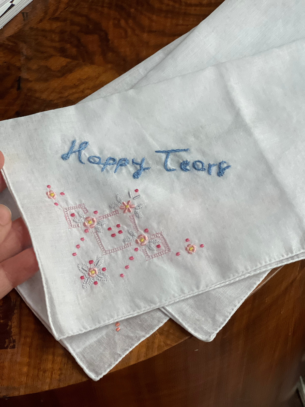 Happy Tears on Vintage European Hankie