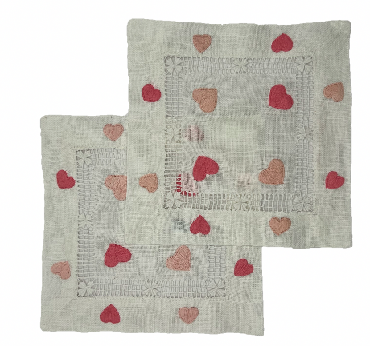 Pink and Blush Hearts Cocktail Napkin -  Set of two