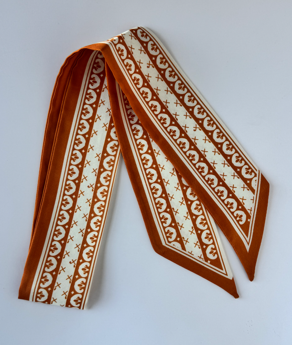 Burnt Orange and White Ribbon Twilly