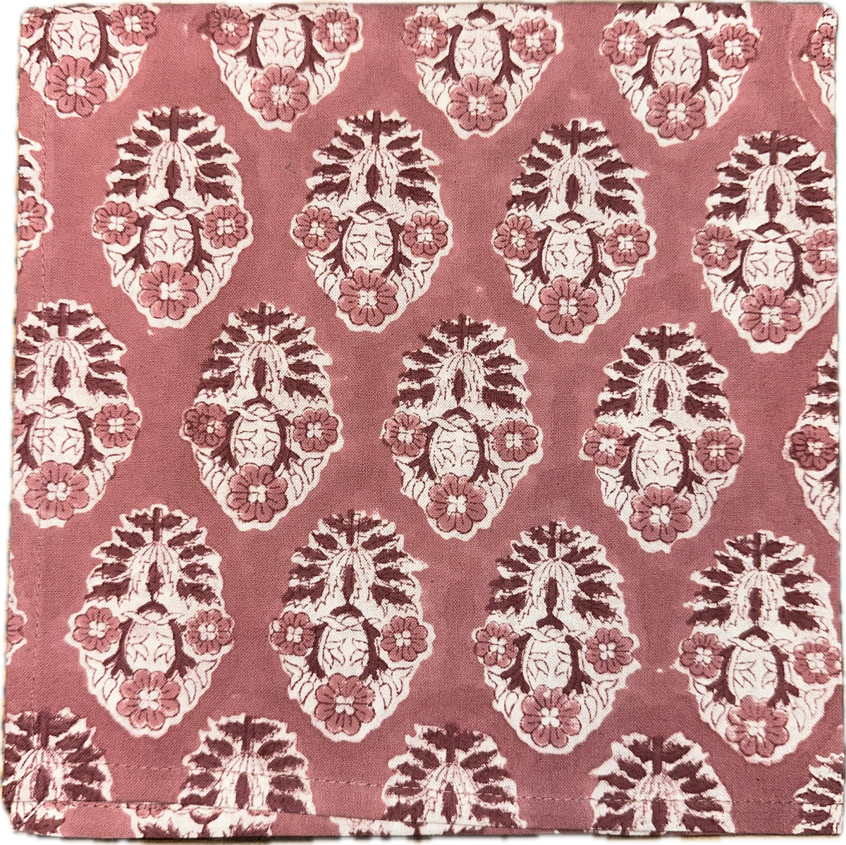 Block Print Double Pink Floral Cloth Napkin
