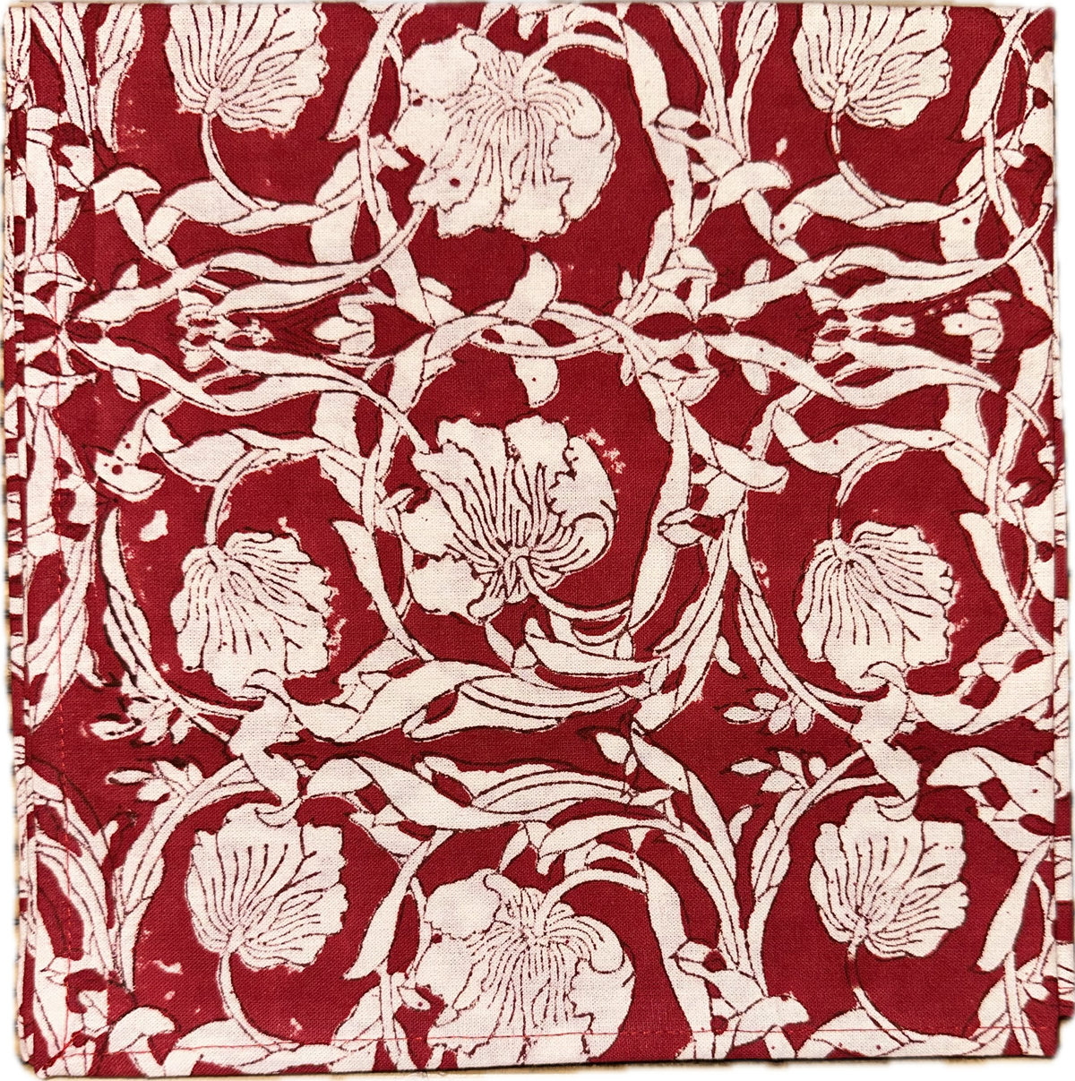 Block Print Red Lily White Cloth Napkin
