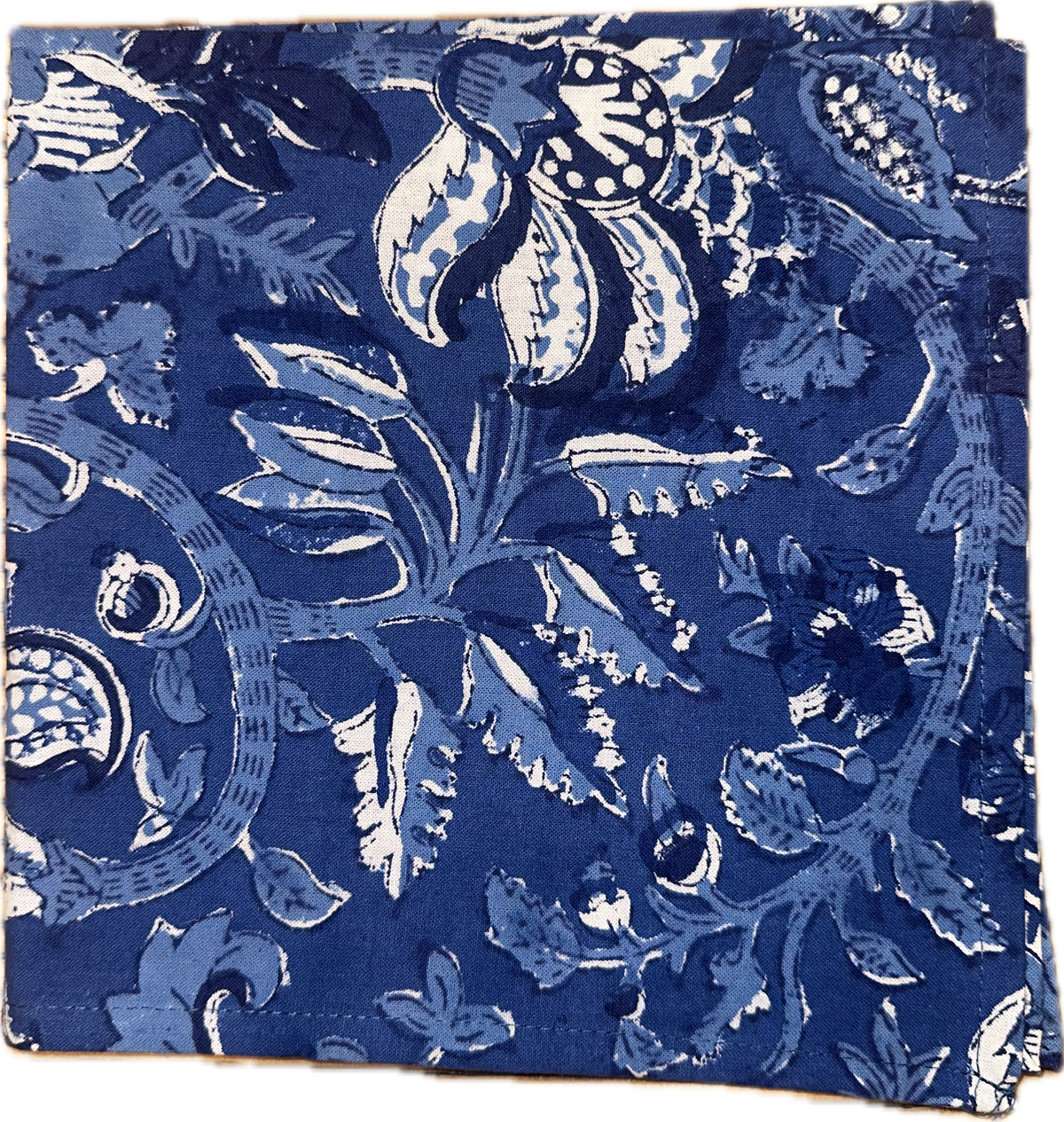 Block Print Floral in Deepest Blue Cloth Napkin