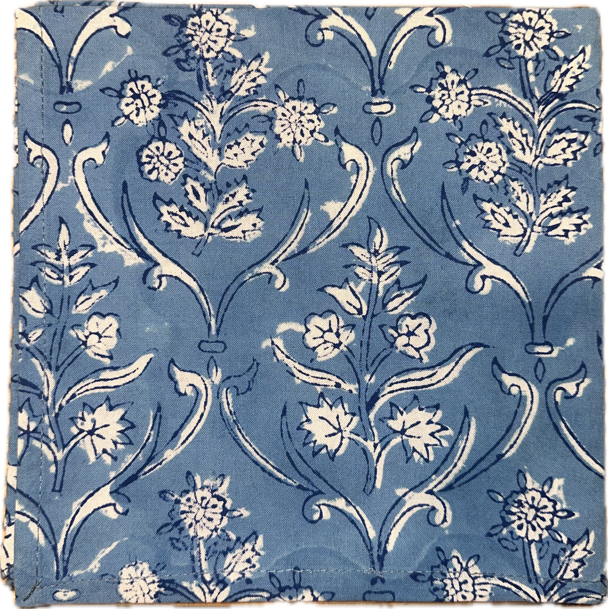 French Double Blue Floral Block Print Dinner Napkin