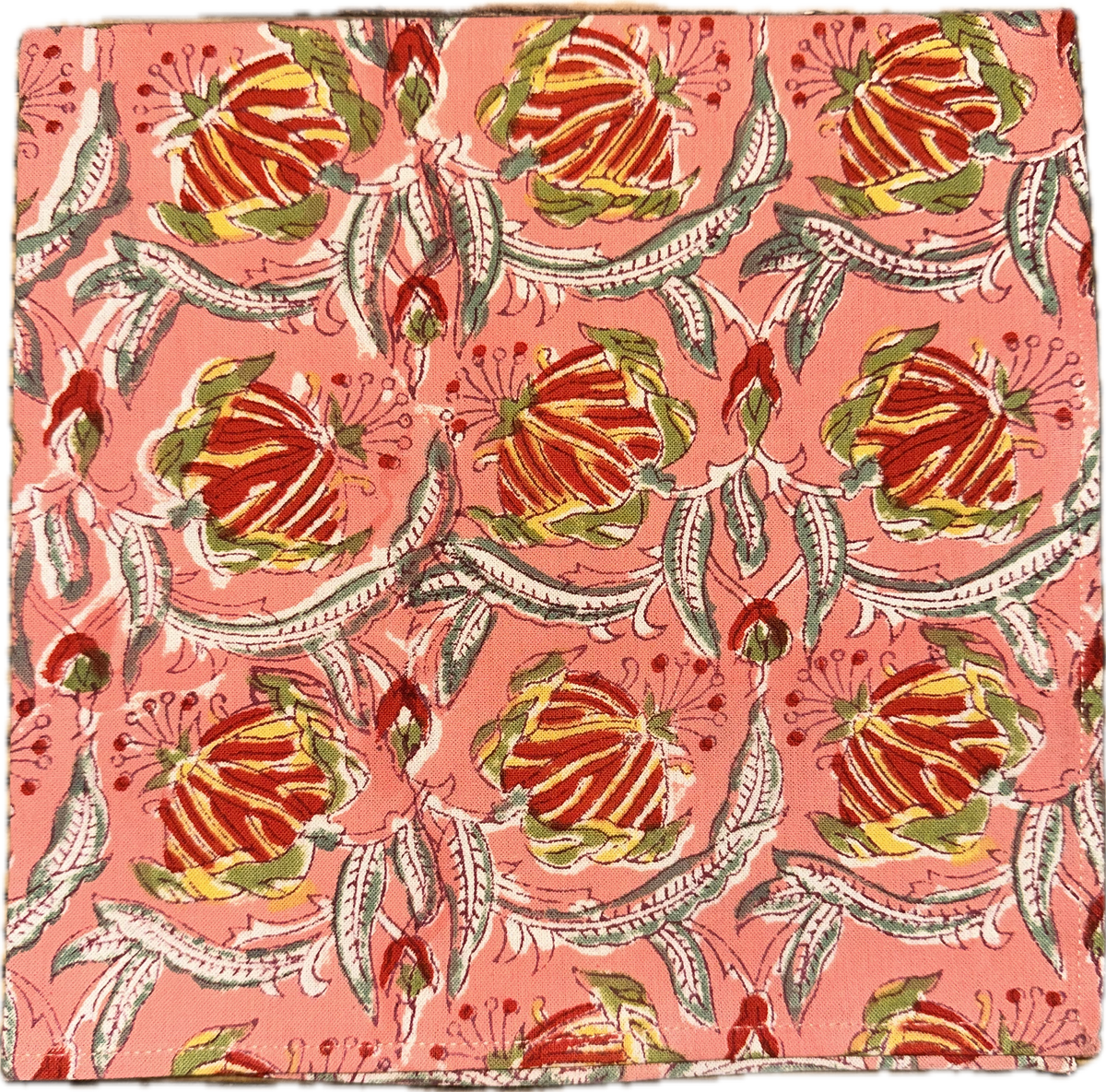 Block Print Red Tiger Lily Cloth Napkin