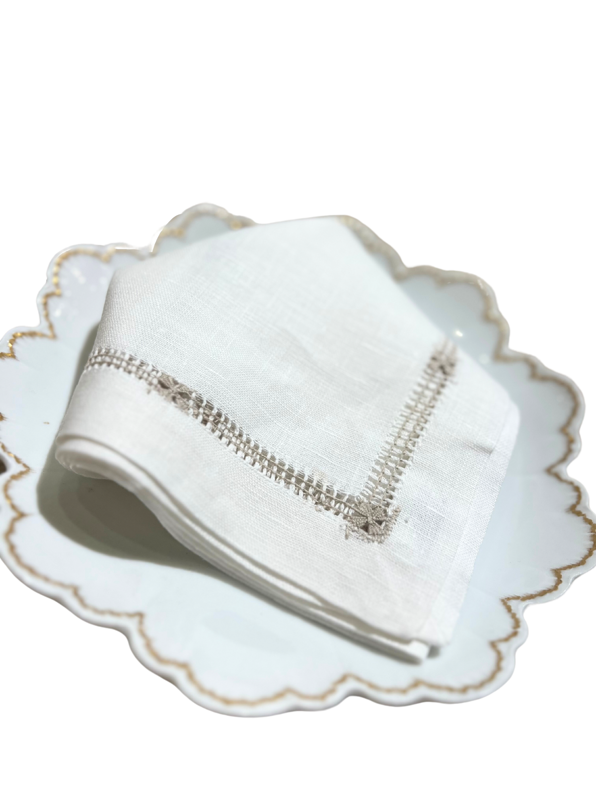 Bone Flower Hemstitch Dinner Napkin