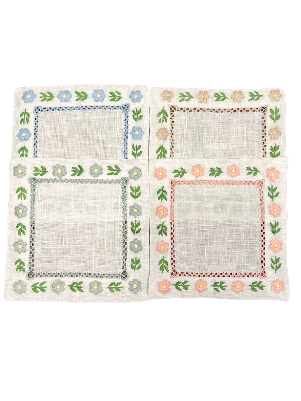 Floral Hemstitch cocktail napkin - set of 4