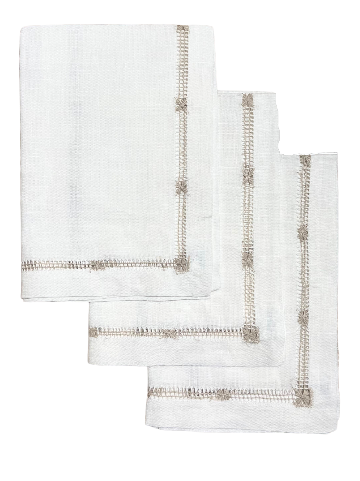 Bone Flower Hemstitch Dinner Napkin
