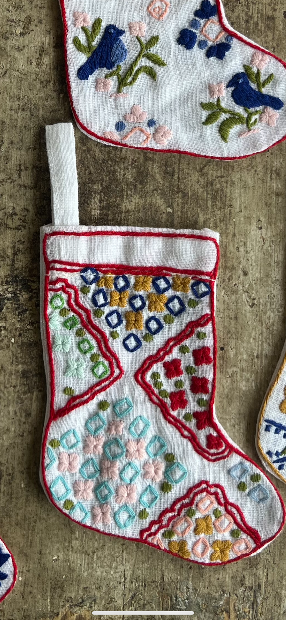 #5 Christmas Mini Stocking Ornament Hand Embroidered