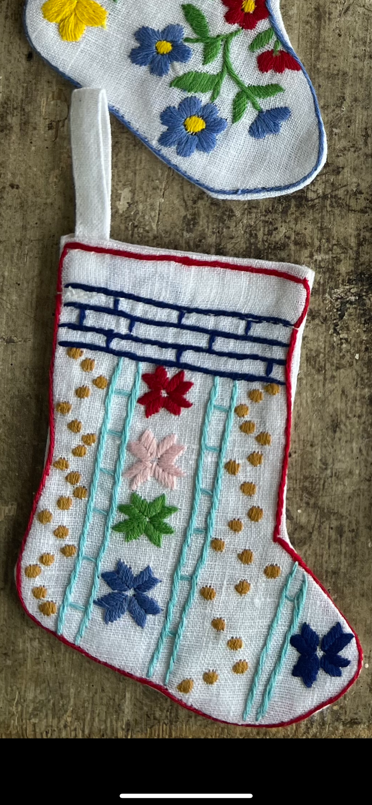 #4 Christmas Mini Stocking Ornament Hand Embroidered