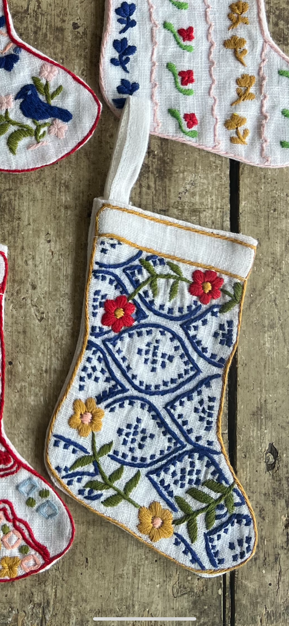 #6 Christmas Mini Stocking Ornament Hand Embroidered