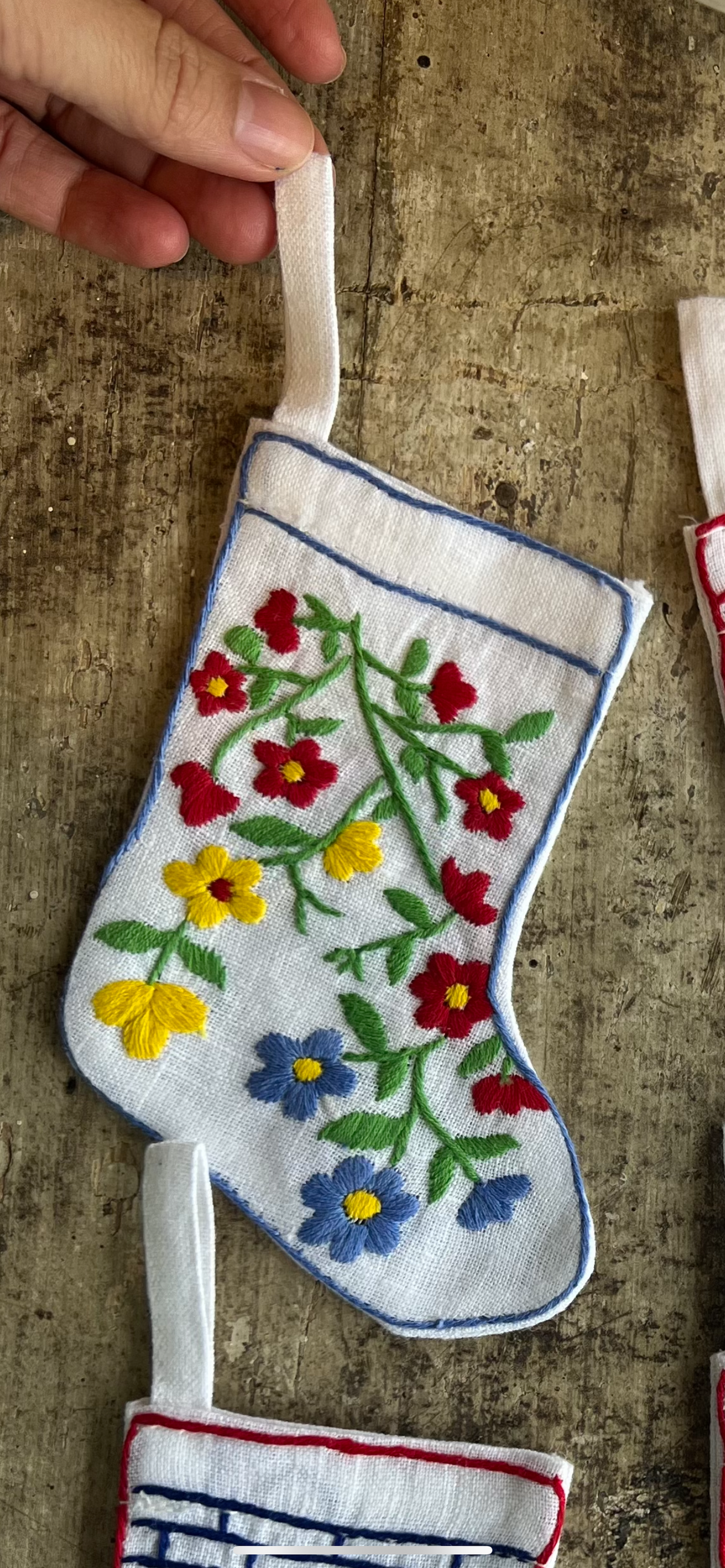 #1 Christmas Mini Stocking Ornament Hand Embroidered