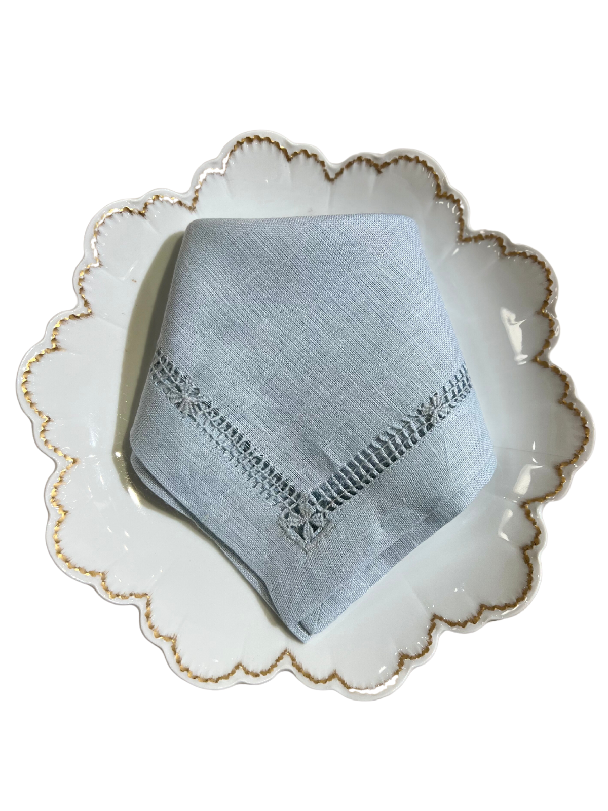 Flower Hemstitch Dinner Napkin - Plain Sky Blue