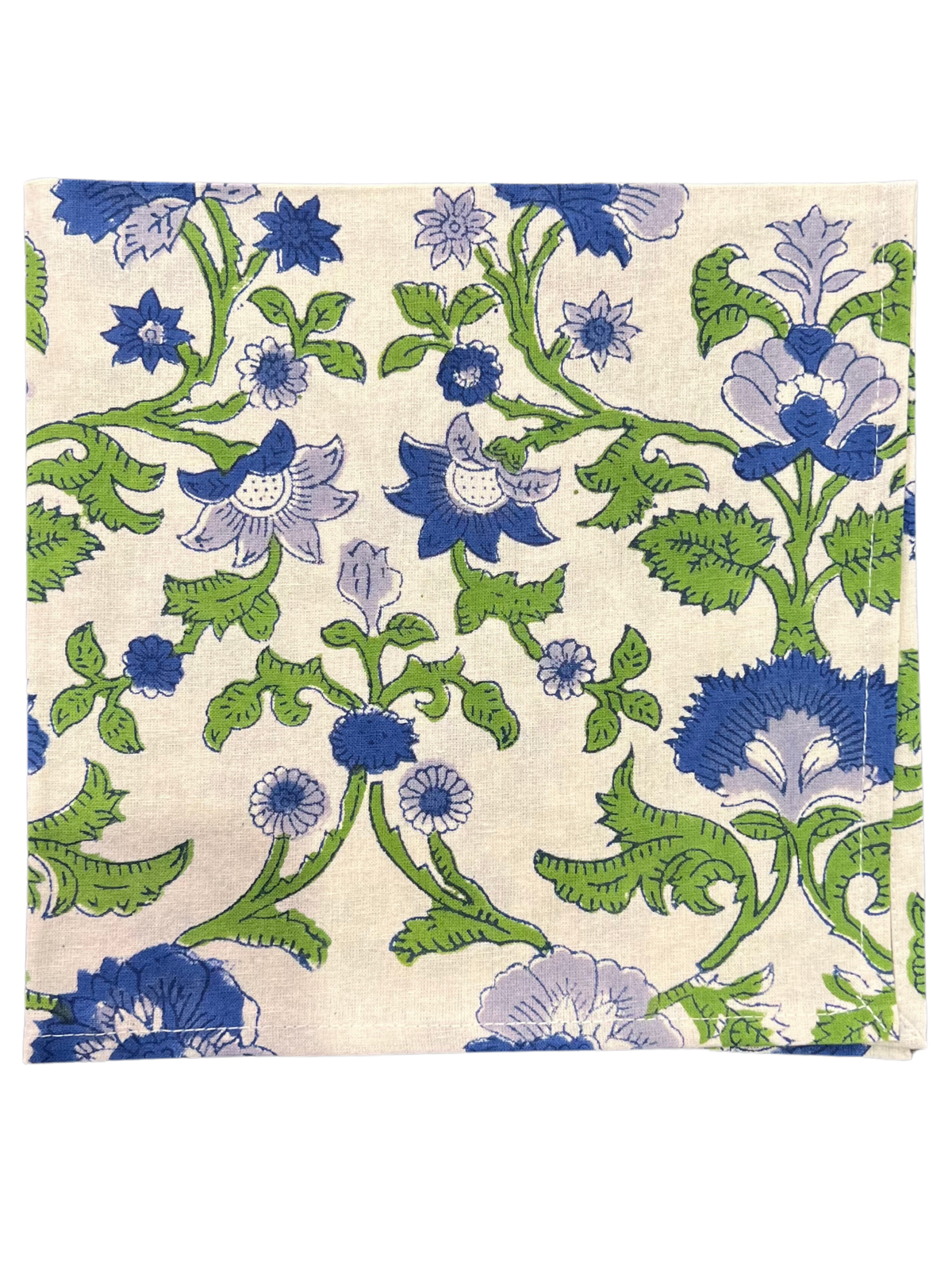 Blue and Green Floral Blockprint Dinner Napkin