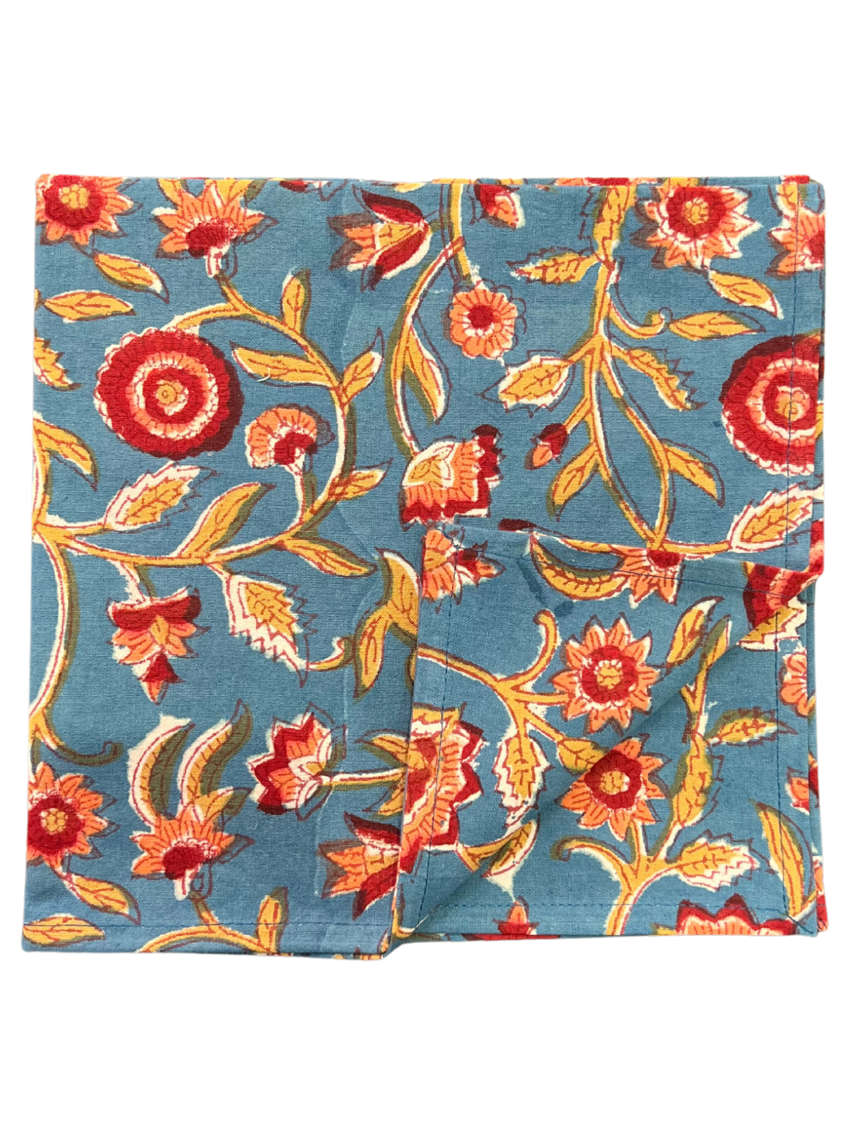 Blue and Red Floral Blockprint Dinner Napkin