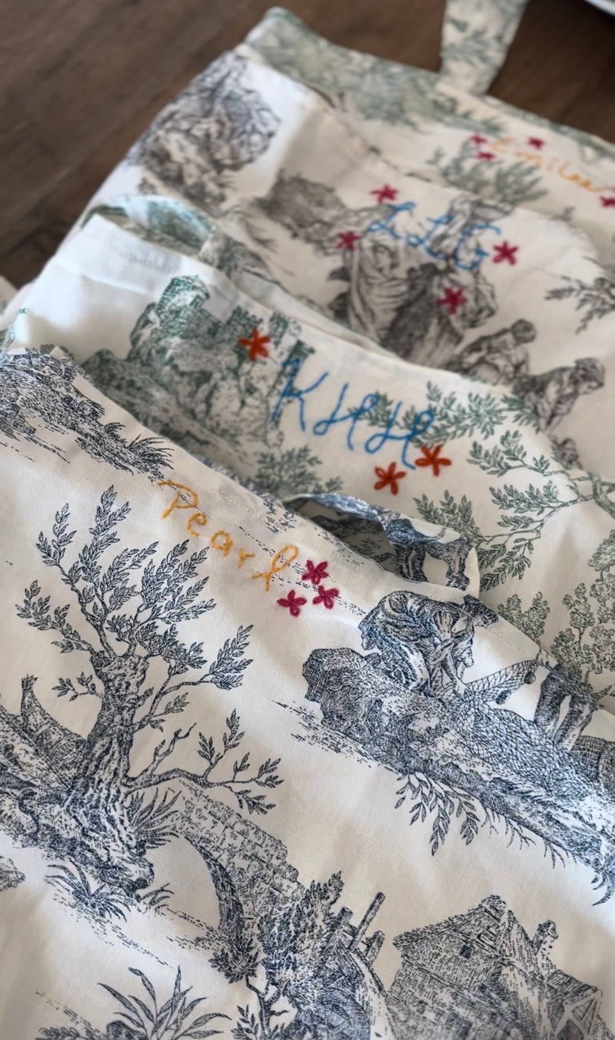 Toile De Jouy Tote - With Embroidery