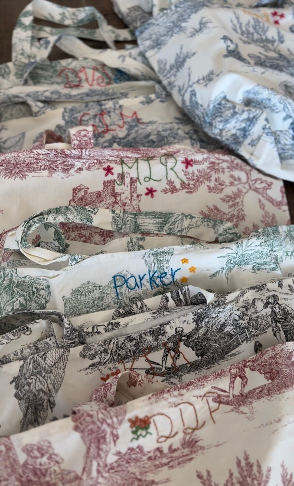 Toile De Jouy Tote - With Embroidery