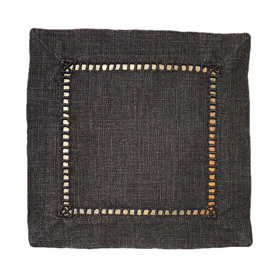 Solid Black Ladder Stitch Cocktail Napkin