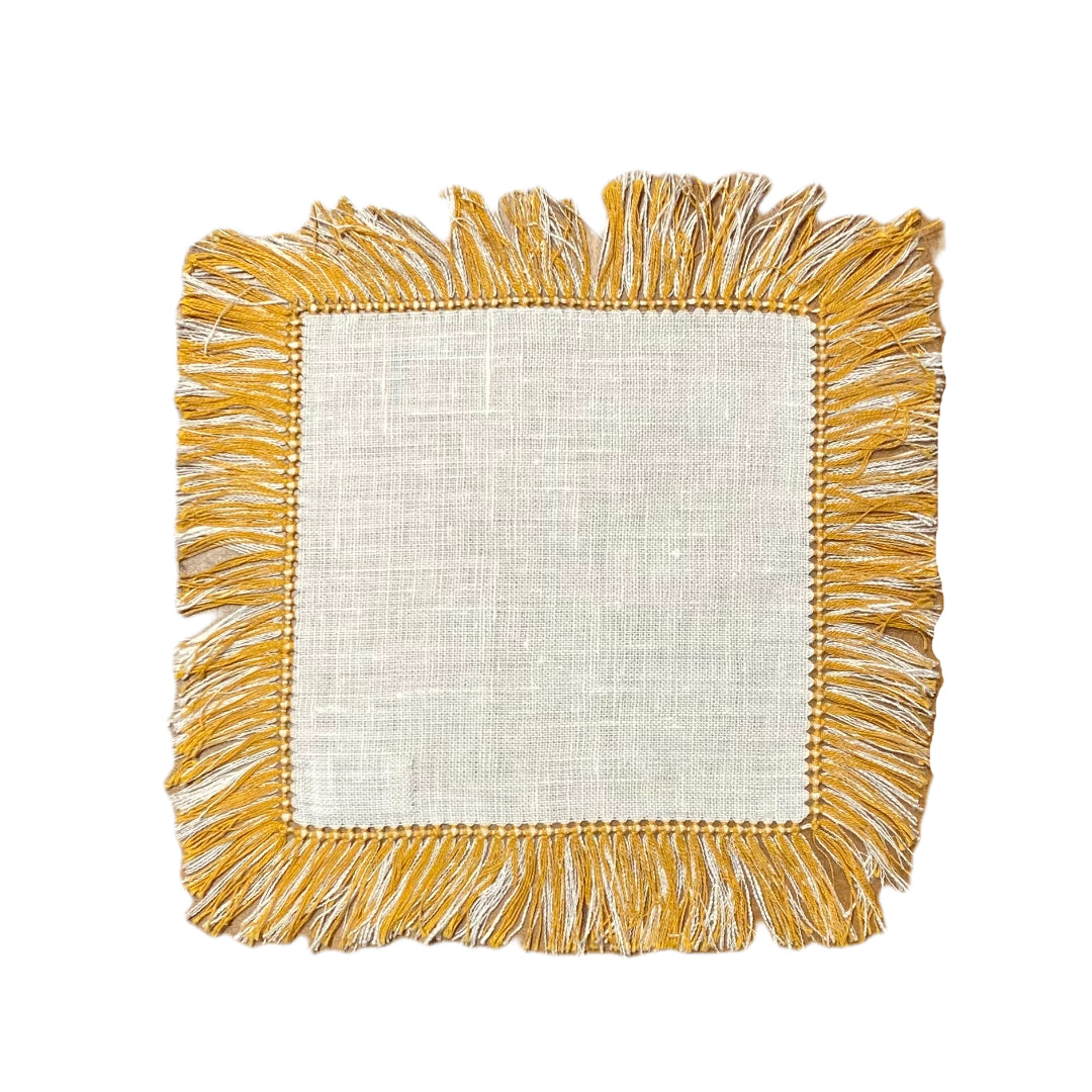 Mustard Hand-Knotted Fringe Square Cocktail Napkin