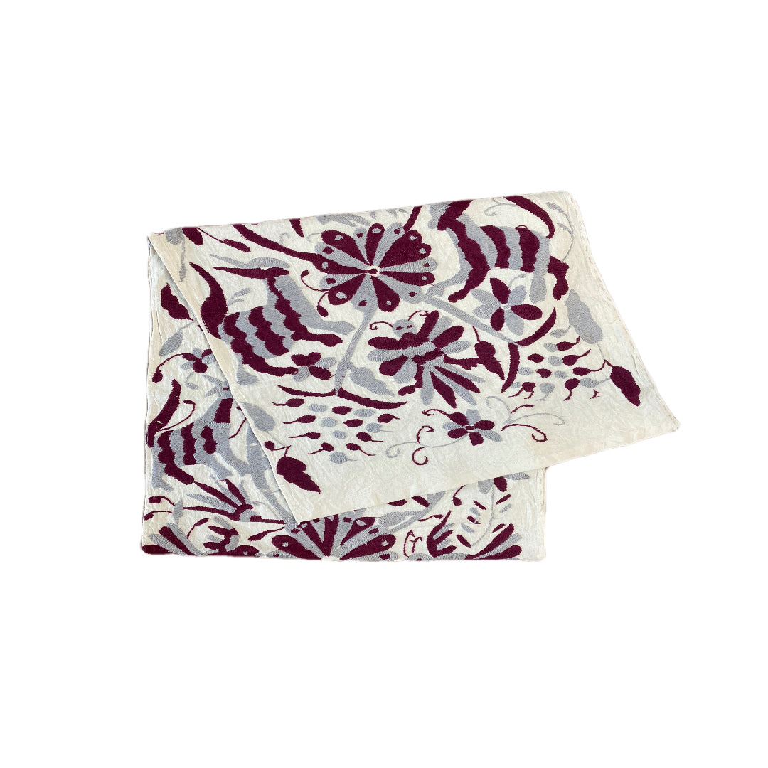 Two-Tone Otomi Tenango Table Runner Eggplant and Grey