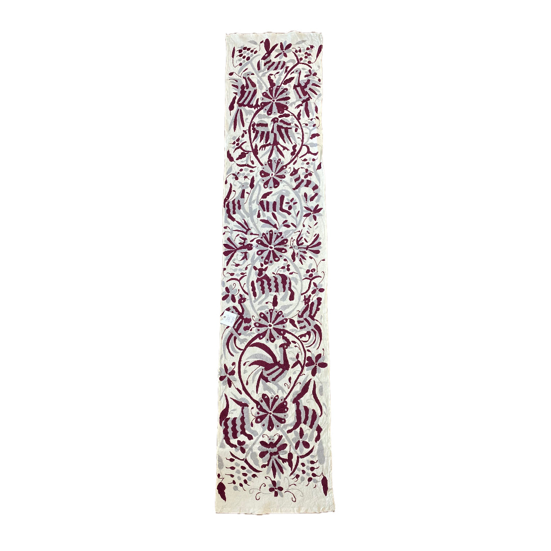 Two-Tone Otomi Tenango Table Runner Eggplant and Grey