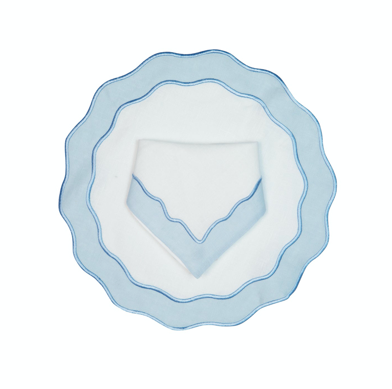 Tone on tone blue applique place setting