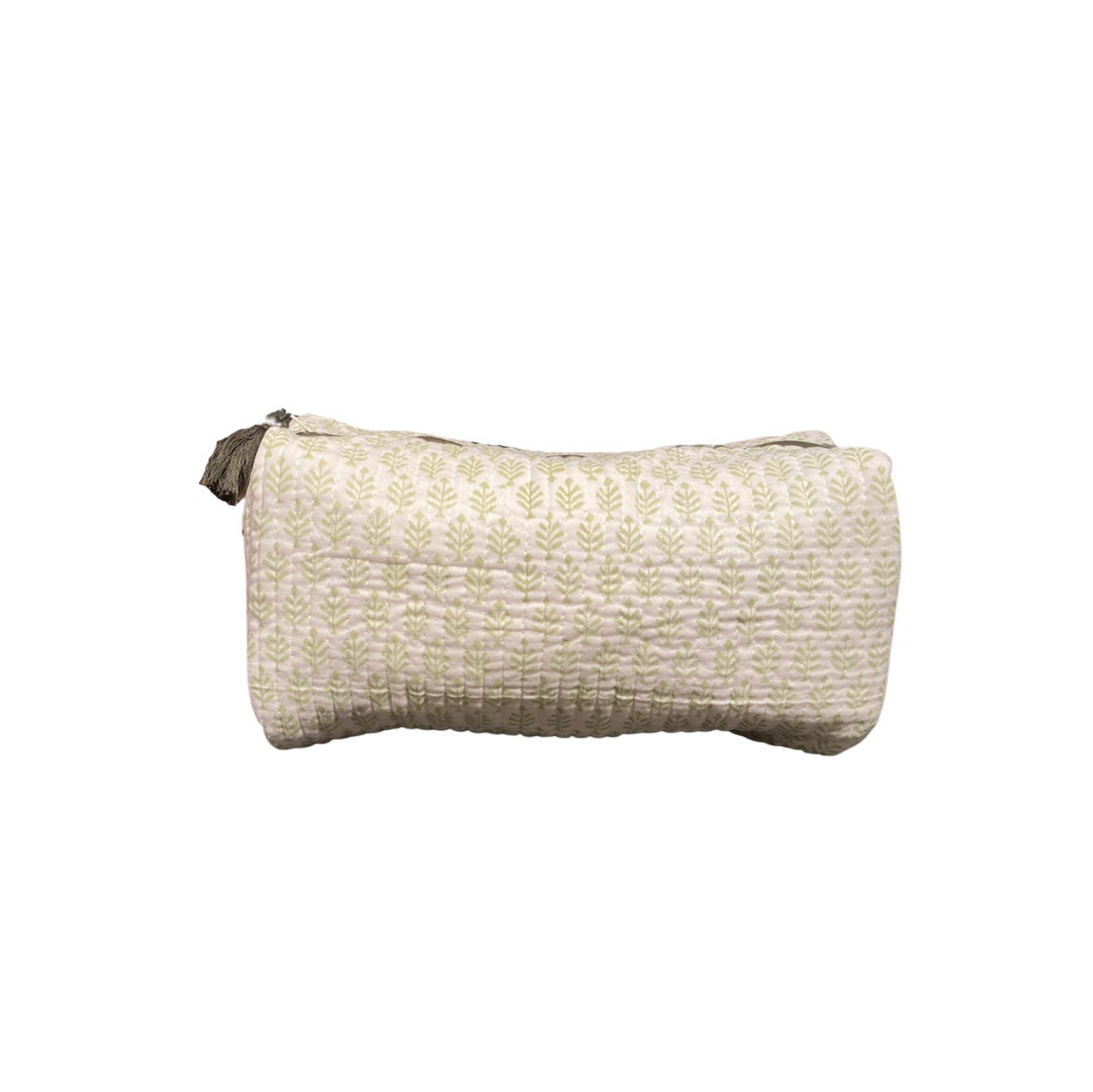Olive Leaf Block Print Cosmetic Bag Large