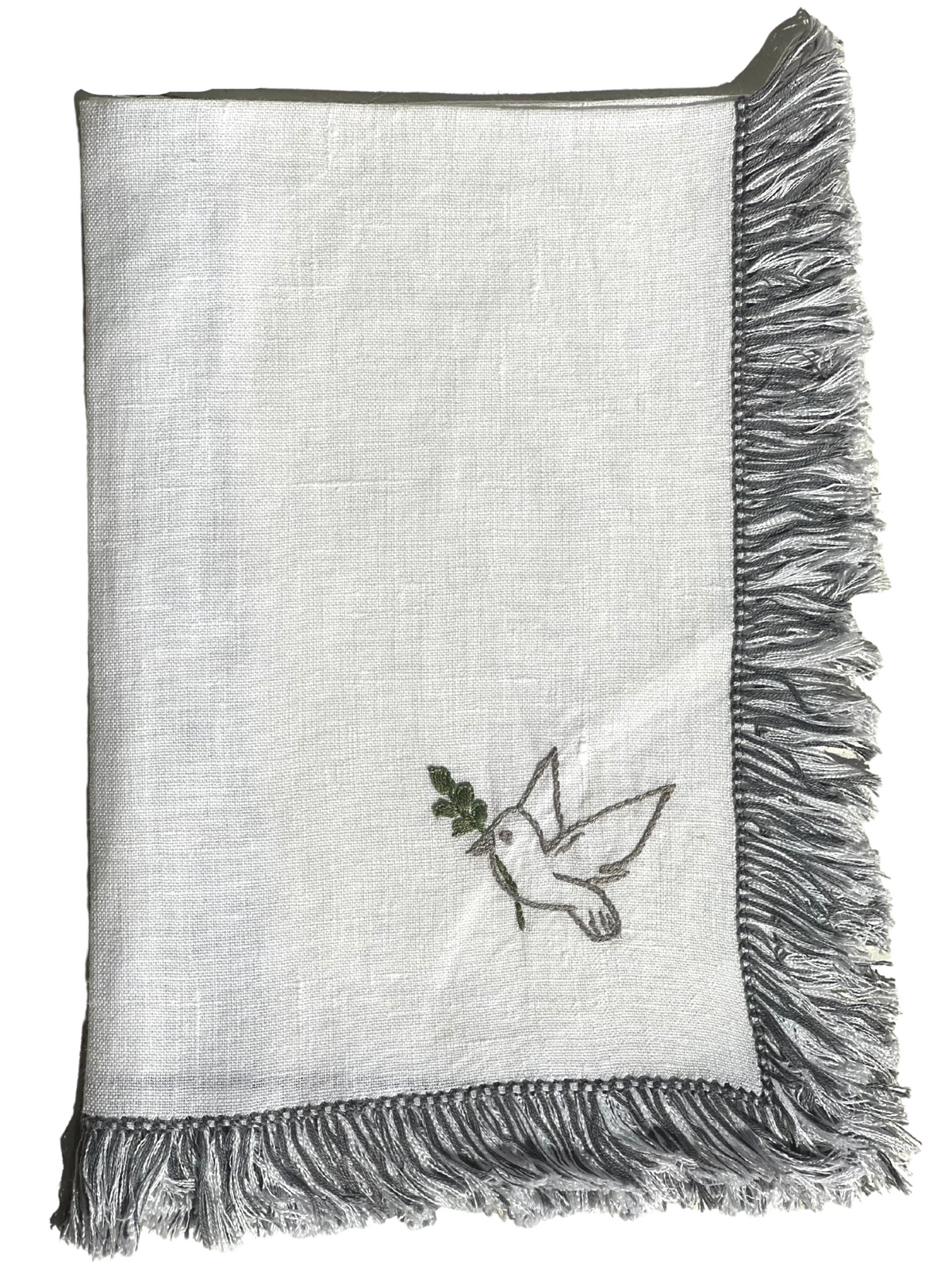 Fringe Dinner Napkin with Hand Stitched Paloma - Holiday Collection