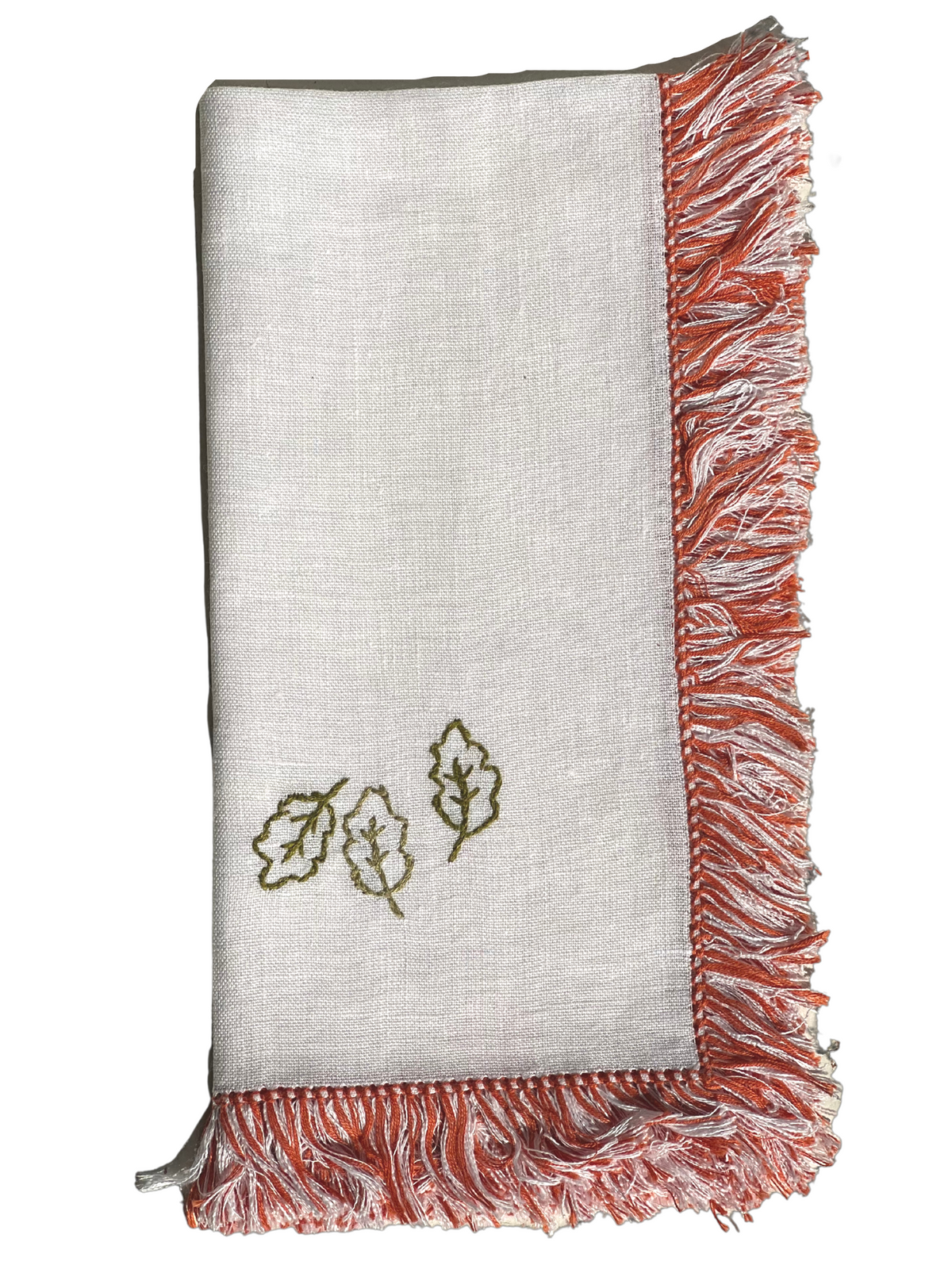 Fringe Dinner Napkin with Hand Stitched Leafs - Holiday Collection