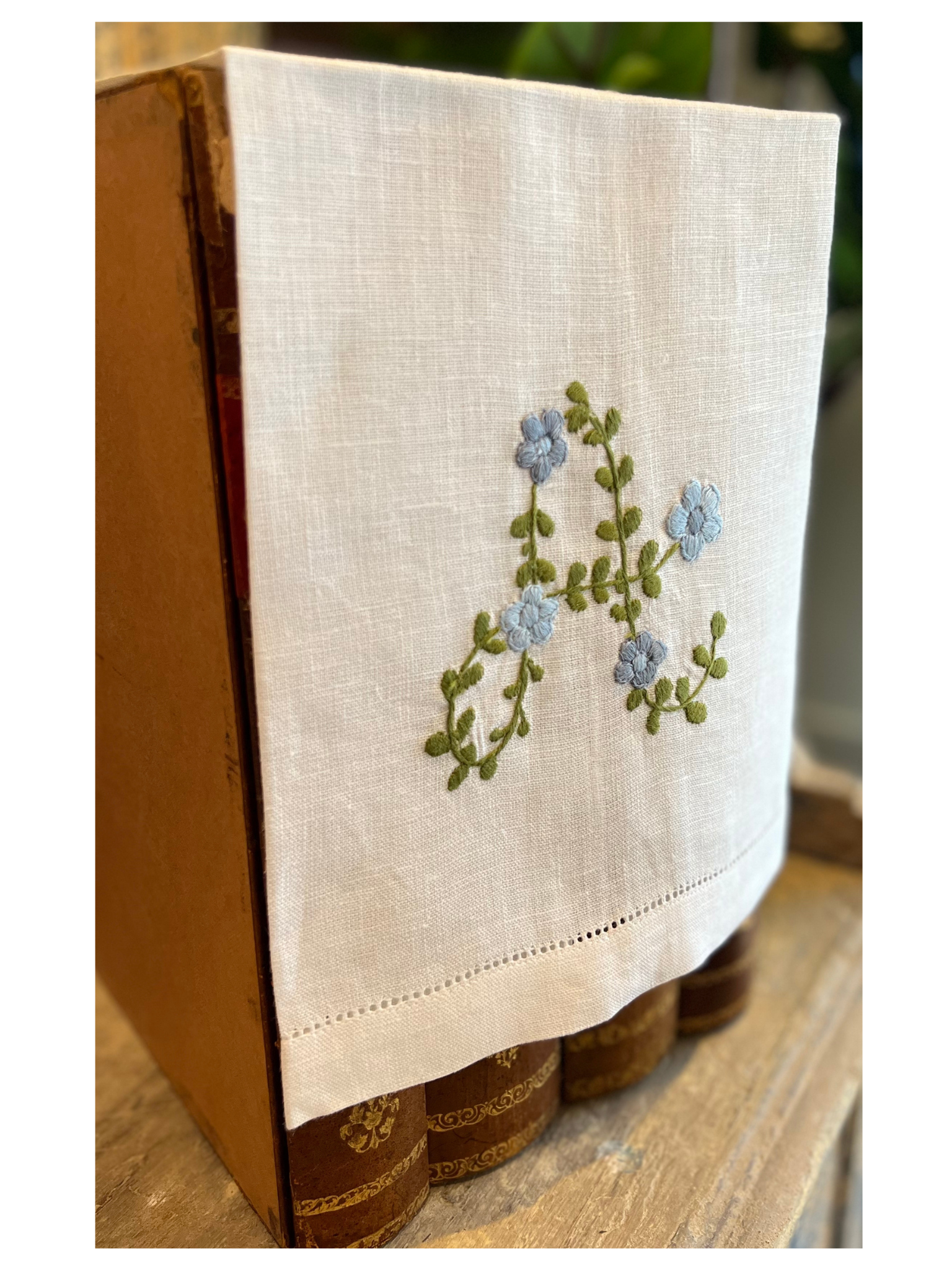 Blue Floral Initial Hand Towel