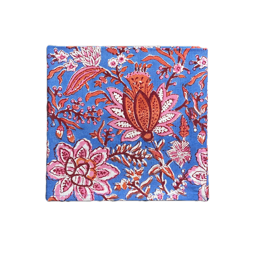 Block Print Vivid Blue and Red Cloth Napkin